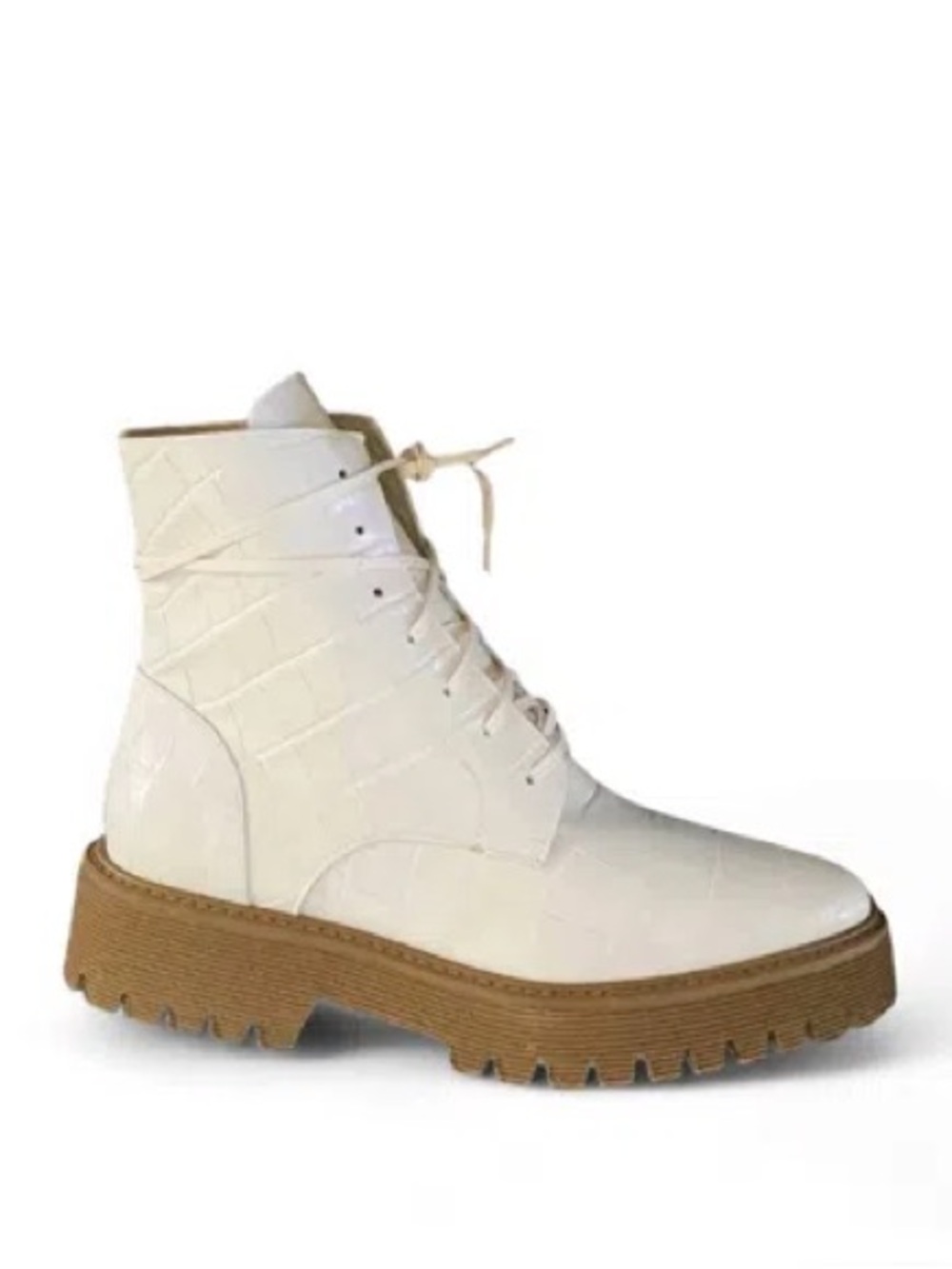 Freda Salvador Emi Lug Combat Boots in Cream Embossed Croc Size 9.5